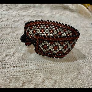 Vintage Huichol Seed Bead Bracelet Bronze, Silver & Black Diamond Design …